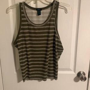 army green and white stripped cropped tank